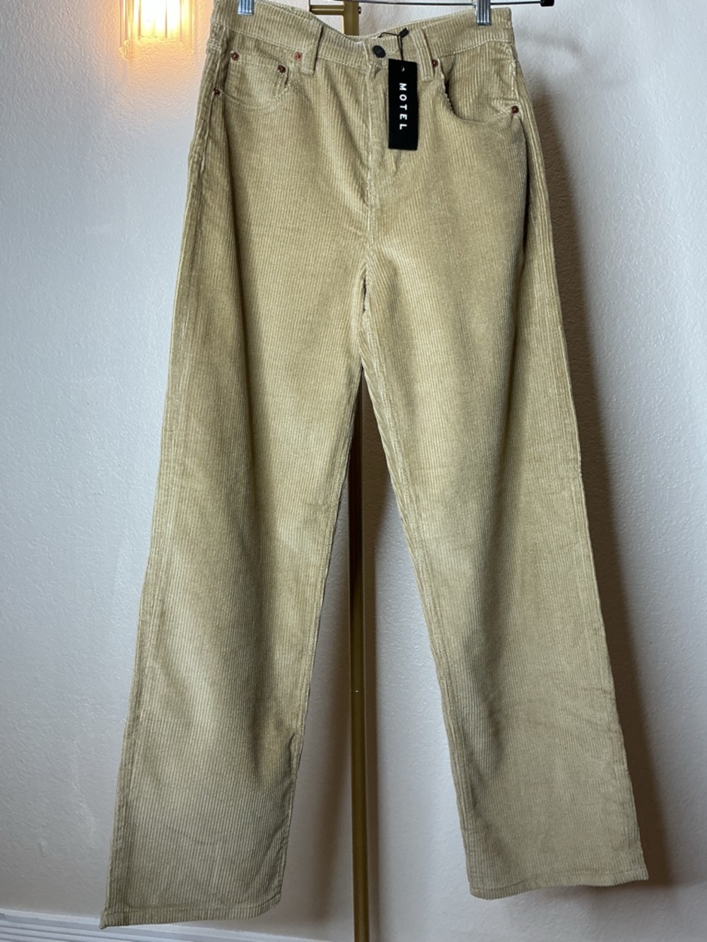 Motel Women’s Corduroy Straight-Leg Pants in Light Tan